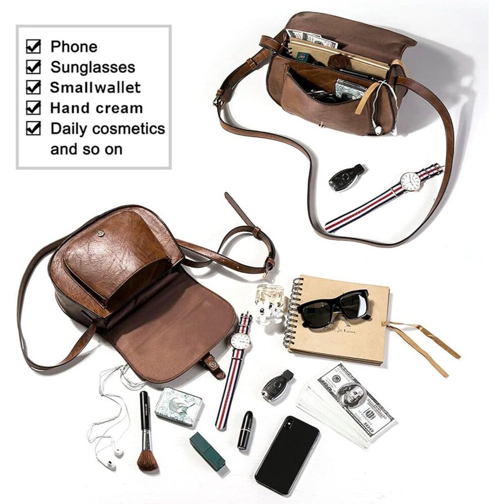 〽️Women Dark Brown Leather Small Saddle Purse and Boho Cross Body Handbags - Picture 6 of 6